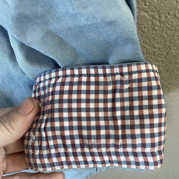 Hugo Boss Shirt Mens XL Blue Long Sleeve Button Up Chambray Check Regular Fit - Picture 3 of 10